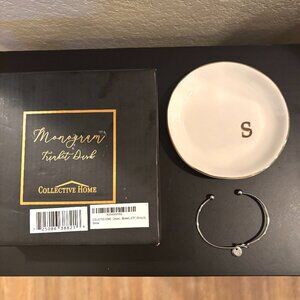 Letter S | Ceramic Jewelry Tray or Trinket Dish AND Letter S Silver Bracelet